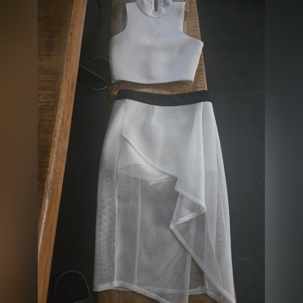 White Mesh Dress with Black Accents